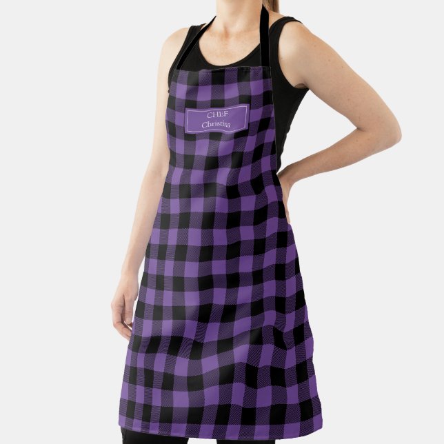 Purple Black Buffalo Plaid Lumberjack Personalized Apron (Insitu)