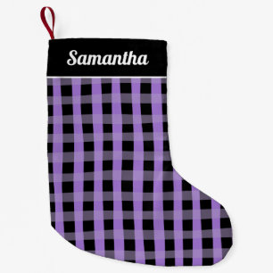 Purple Black Buffalo Plaid Personalized Name Small Christmas Stocking