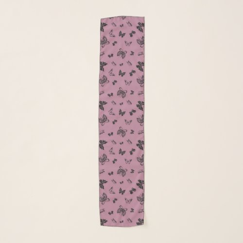 Purple  Black Butterflies Pattern Design Scarf