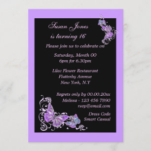 Purple black butterfly floral PERSONALIZE Invitation
