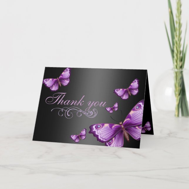 Purple/Black Butterfly Thank You Card (Front)