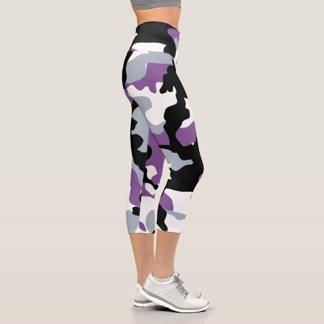 Purple & Black Camo High Waisted Capri Leggings (Right)