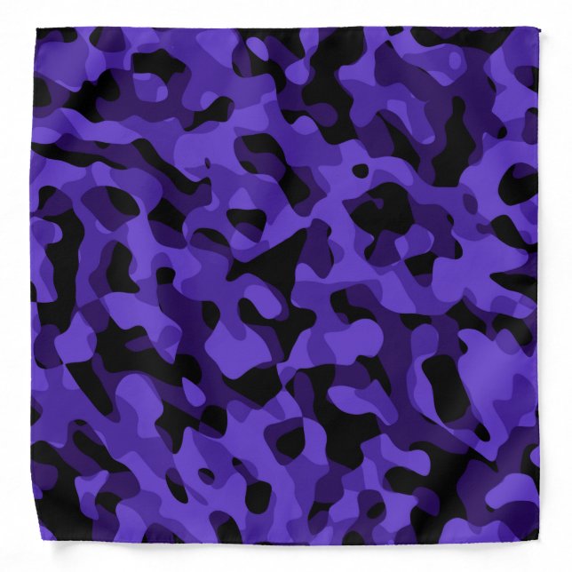 Purple Black Camouflage Print Pattern Bandana (Front)