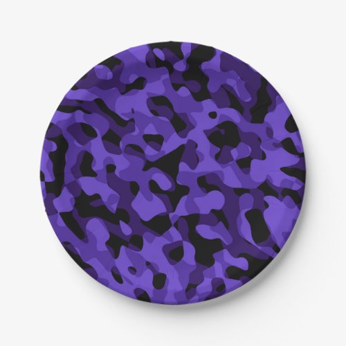 Purple Black Camouflage Print Pattern Paper Plates
