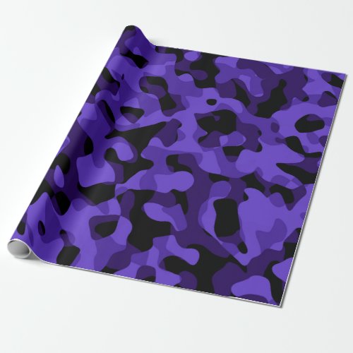 Purple Black Camouflage Print Pattern Wrapping Paper