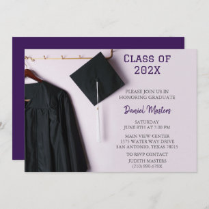 Purple /Black Cap & Gown Graduation Invitation