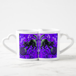 Purple Black Cat Duo Coffee Mug Set