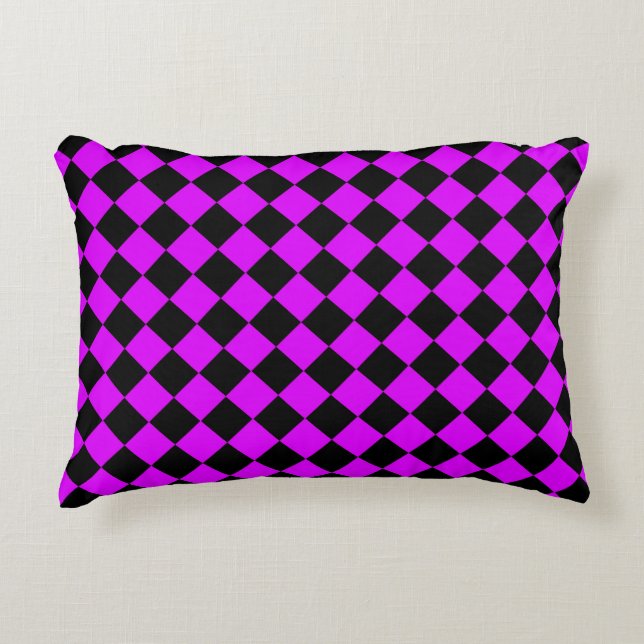 Purple Black Checker Diamond Pattern Accent Pillow (Front)