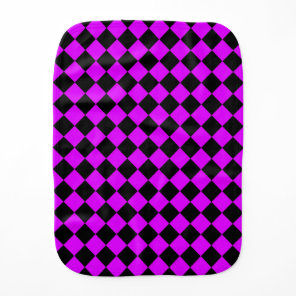 Purple Black Checker Diamond Pattern Baby Burp Cloth