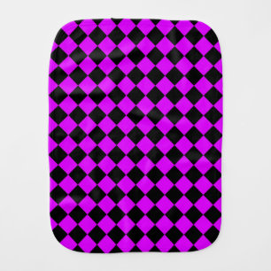 Purple Black Checker Diamond Pattern Baby Burp Cloth