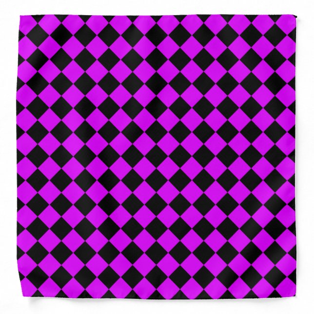 Purple Black Checker Diamond Pattern Bandana (Front)