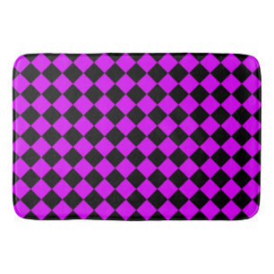 Purple Black Checker Diamond Pattern Bath Mat