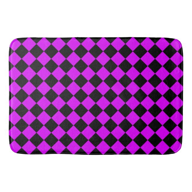 Purple Black Checker Diamond Pattern Bath Mat (Front)