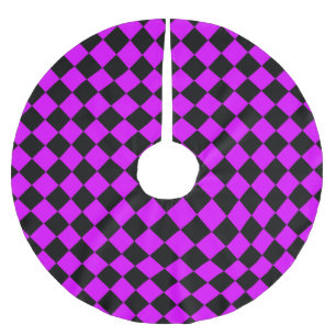 Purple Black Checker Diamond Pattern Brushed Polyester Tree Skirt