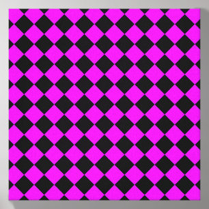 Purple Black Checker Diamond Pattern Canvas Photo Tile