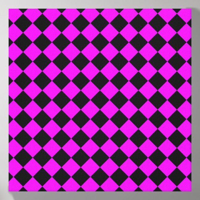 Purple Black Checker Diamond Pattern Canvas Photo Tile (Front Set)