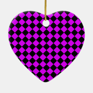 Purple Black Checker Diamond Pattern Ceramic Ornament