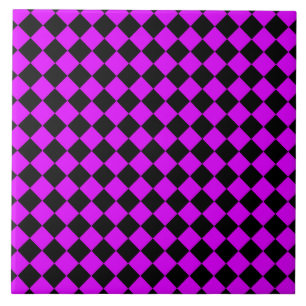 Purple Black Checker Diamond Pattern Ceramic Tile