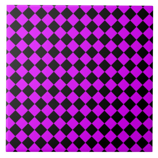 Purple Black Checker Diamond Pattern Ceramic Tile (Front)