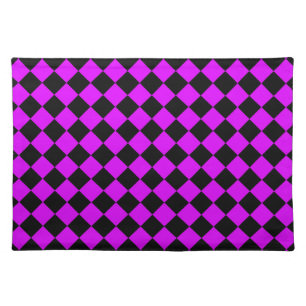 Purple Black Checker Diamond Pattern Cloth Placemat