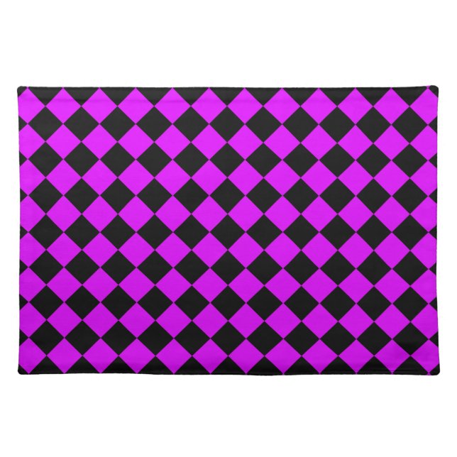 Purple Black Checker Diamond Pattern Cloth Placemat (Front)