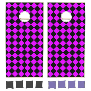Purple Black Checker Diamond Pattern Cornhole Set