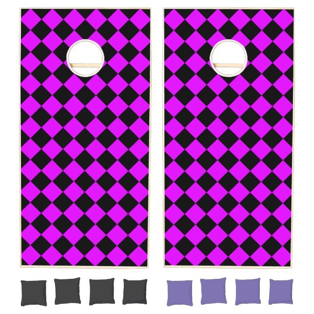 Purple Black Checker Diamond Pattern Cornhole Set (Set)