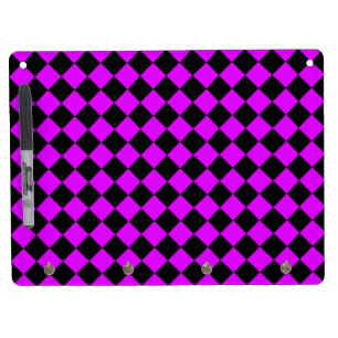Purple Black Checker Diamond Pattern Dry Erase Board With Keychain Holder
