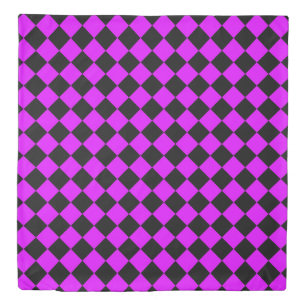 Purple Black Checker Diamond Pattern Duvet Cover