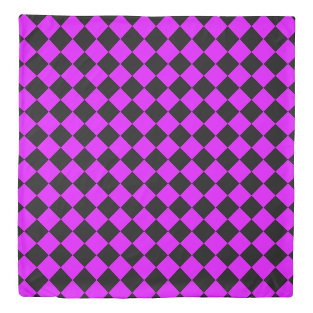 Purple Black Checker Diamond Pattern Duvet Cover (Front)