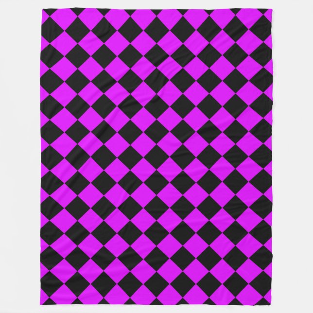 Purple Black Checker Diamond Pattern Fleece Blanket (Front)
