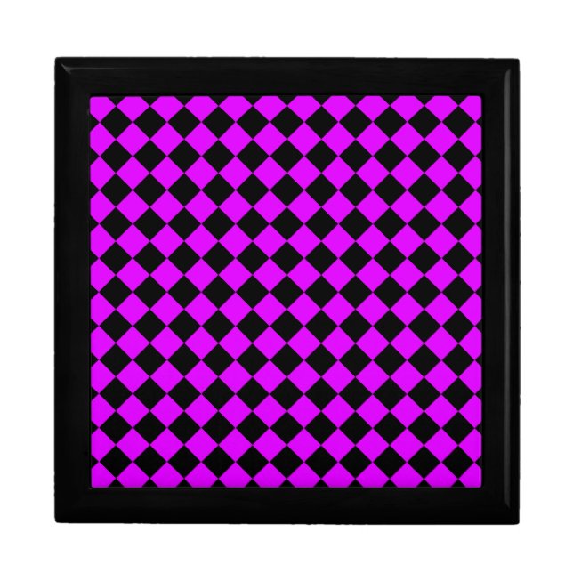 Purple Black Checker Diamond Pattern Gift Box (Front)