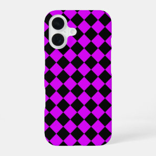 Purple Black Checker Diamond Pattern iPhone 16 Case