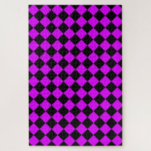 Purple Black Checker Diamond Pattern Jigsaw Puzzle