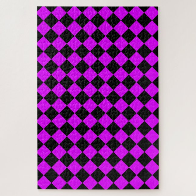 Purple Black Checker Diamond Pattern Jigsaw Puzzle (Vertical)