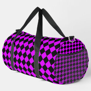 Purple Black Checker Diamond Pattern Large Duffle Bag