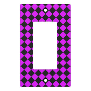 Purple Black Checker Diamond Pattern Light Switch Cover