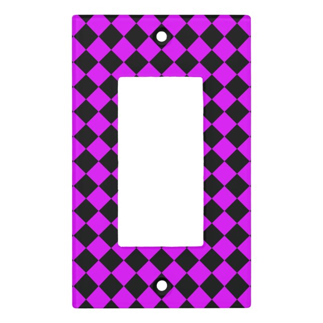 Purple Black Checker Diamond Pattern Light Switch Cover (Front)