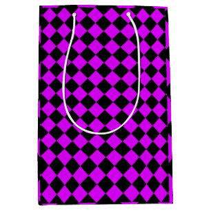 Purple Black Checker Diamond Pattern Medium Gift Bag