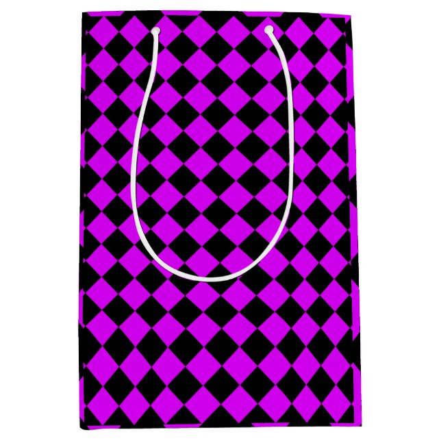 Purple Black Checker Diamond Pattern Medium Gift Bag (Front)