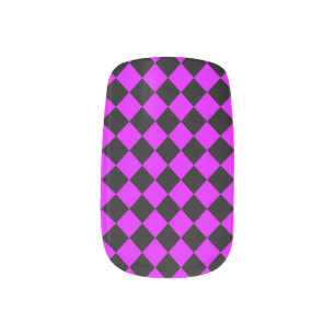 Purple Black Checker Diamond Pattern Minx Nail Art