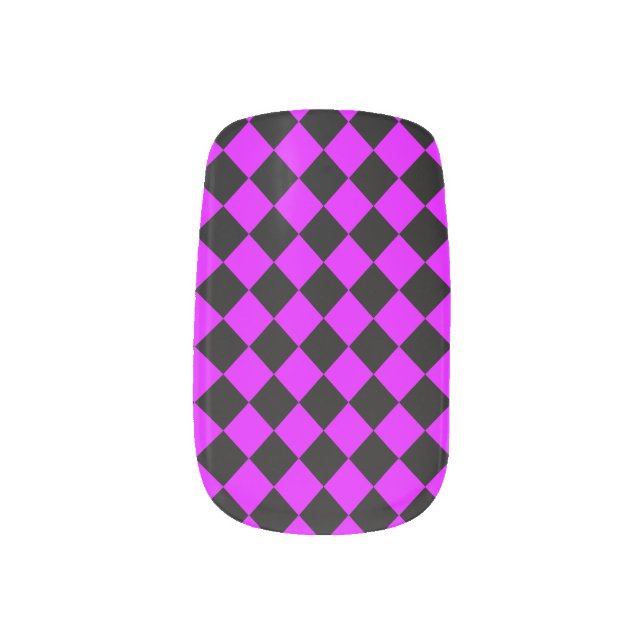 Purple Black Checker Diamond Pattern Minx Nail Art (Left Thumb)