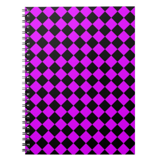 Purple Black Checker Diamond Pattern Notebook (Front)