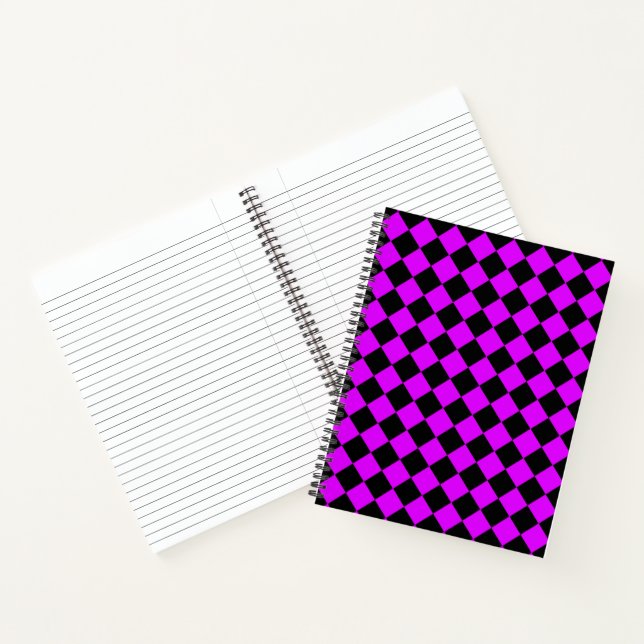 Purple Black Checker Diamond Pattern Notebook (Inside)