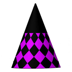 Purple Black Checker Diamond Pattern Party Hat