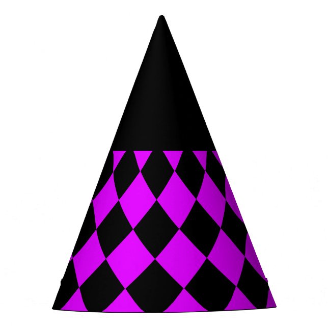 Purple Black Checker Diamond Pattern Party Hat (Front)