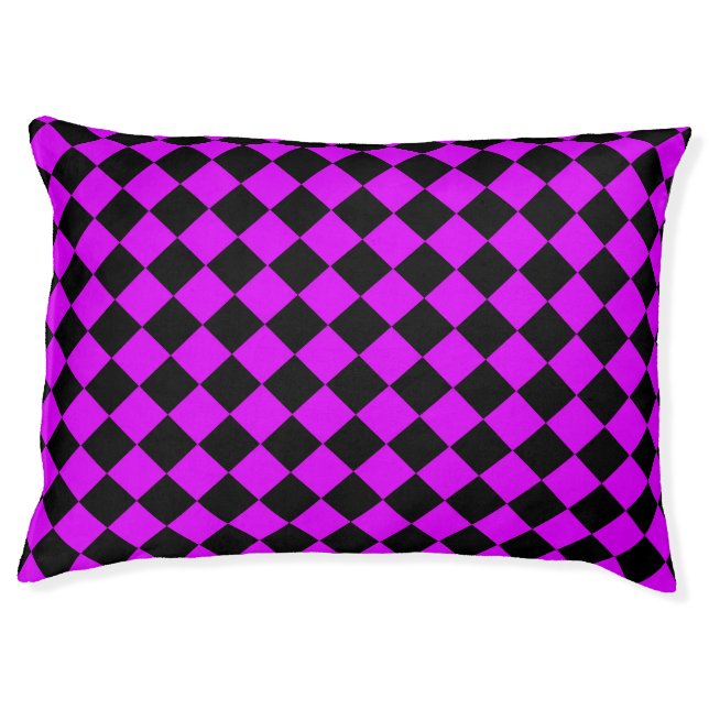 Purple Black Checker Diamond Pattern Pet Bed (Front)