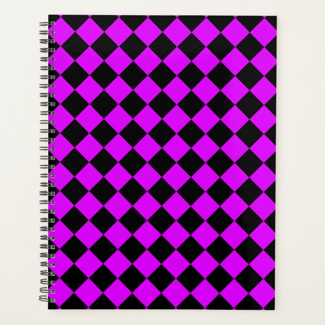 Purple Black Checker Diamond Pattern Planner (Front)