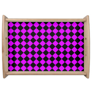 Purple Black Checker Diamond Pattern Serving Tray