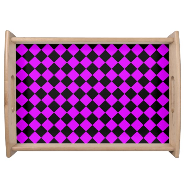 Purple Black Checker Diamond Pattern Serving Tray (Front)